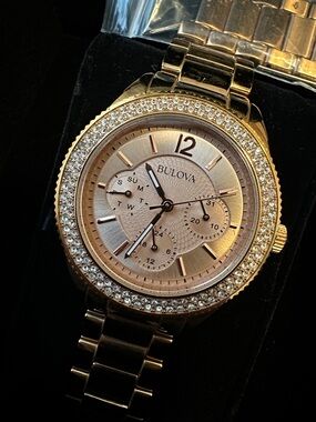 Bulova Rose Gold Tone Crystal Bezel Women's Watch